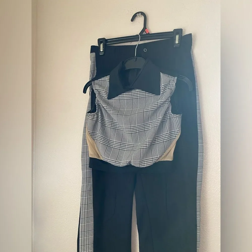 Kelle 2 piece plaid Dance Costume crop pants suit menswear tux MA-Medium adult